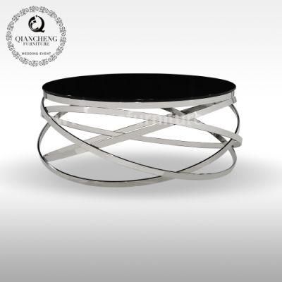 Wholesale Black Glass Top Metal Coffee Table in Living Room