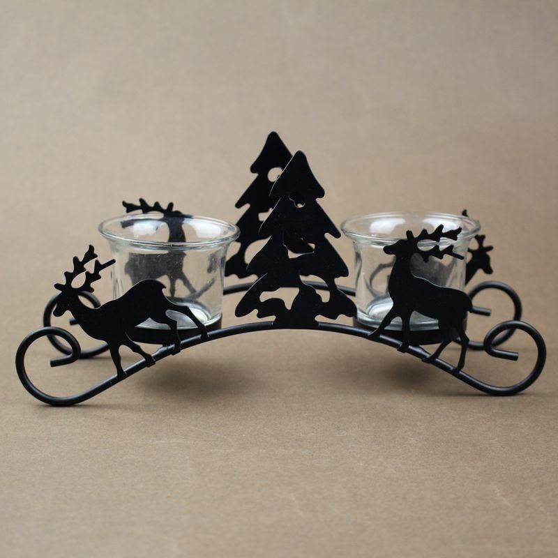 Christmas Santa Sleigh Deer Glass Candle Holders