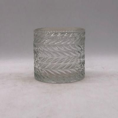 Elegant Clear Glass Candle Holder with Pattern and Glass Lid