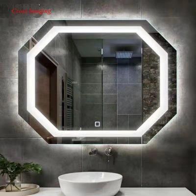 Irregular Polygon Frameless Silver Wall Decorative LED Smart Bathroom Mirror