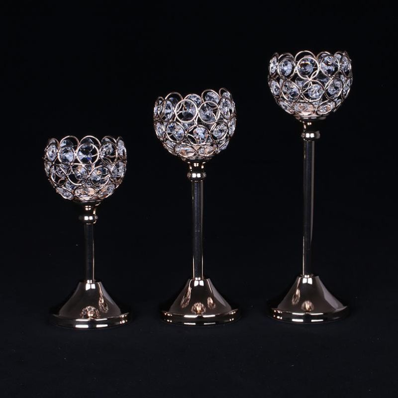 High Quality Natural Crystal Ball Brass Candlestick Holder