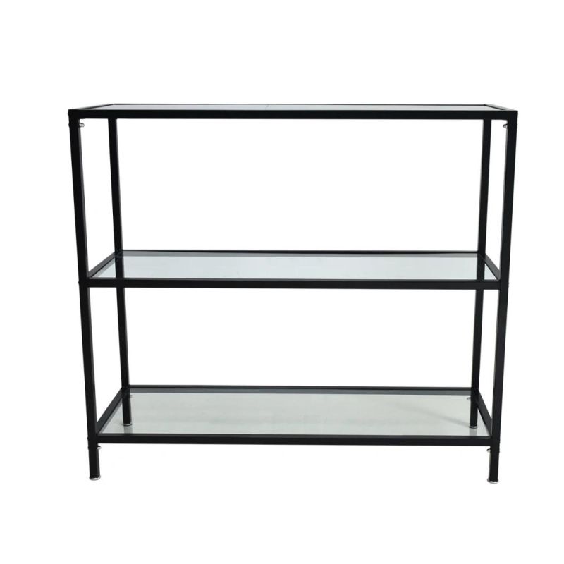 Modern Polishing Featured Glass and Black Metal Simple Frame Display Table in Office