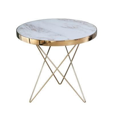 Wholesale Home Cafe Furniture Gold Metal Frame Marble Acrylic Top Net Table for Dining Room