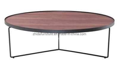 Low Big One Metal Base Wooden Top Coffee Table for Living Room Sofa