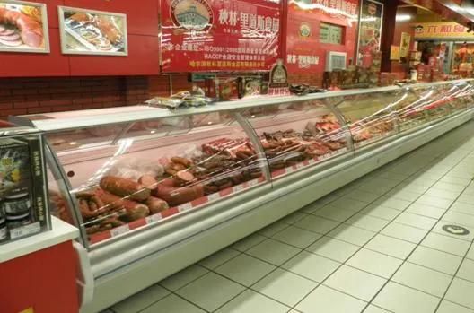 Commercial Supermarket Curved Glass Fresh Meat Deli Chiller Showcase