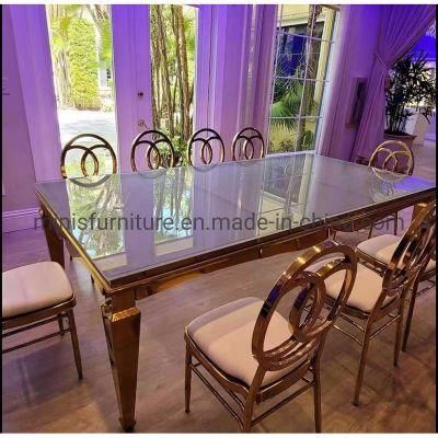 (MN-DT06) Hotel/Restaurant Wedding Banquet Glass Metal Dining Tables