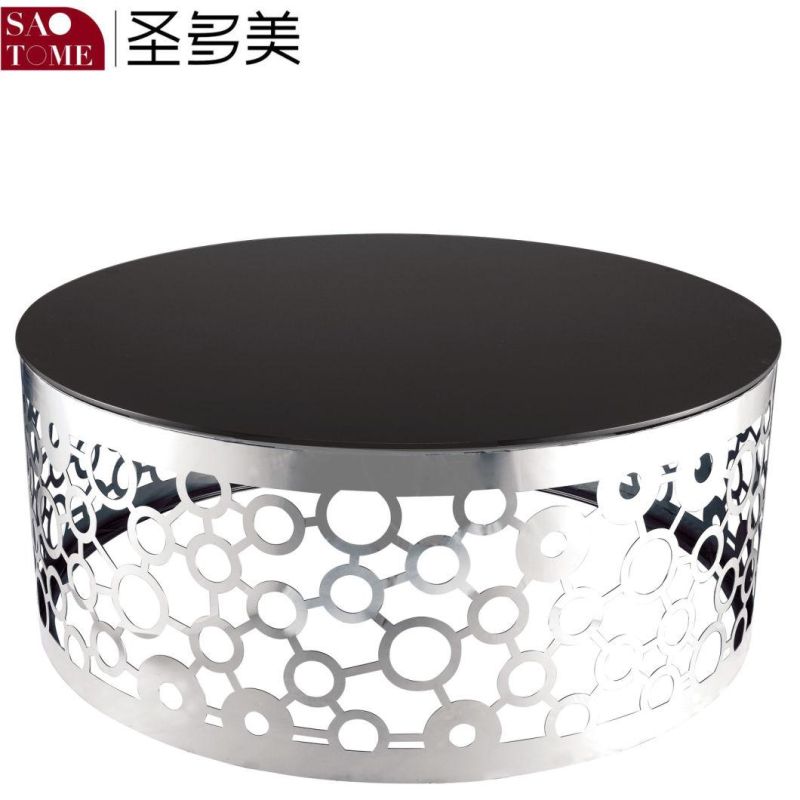 Stainless Steel Lace Round Glass Coffee Table