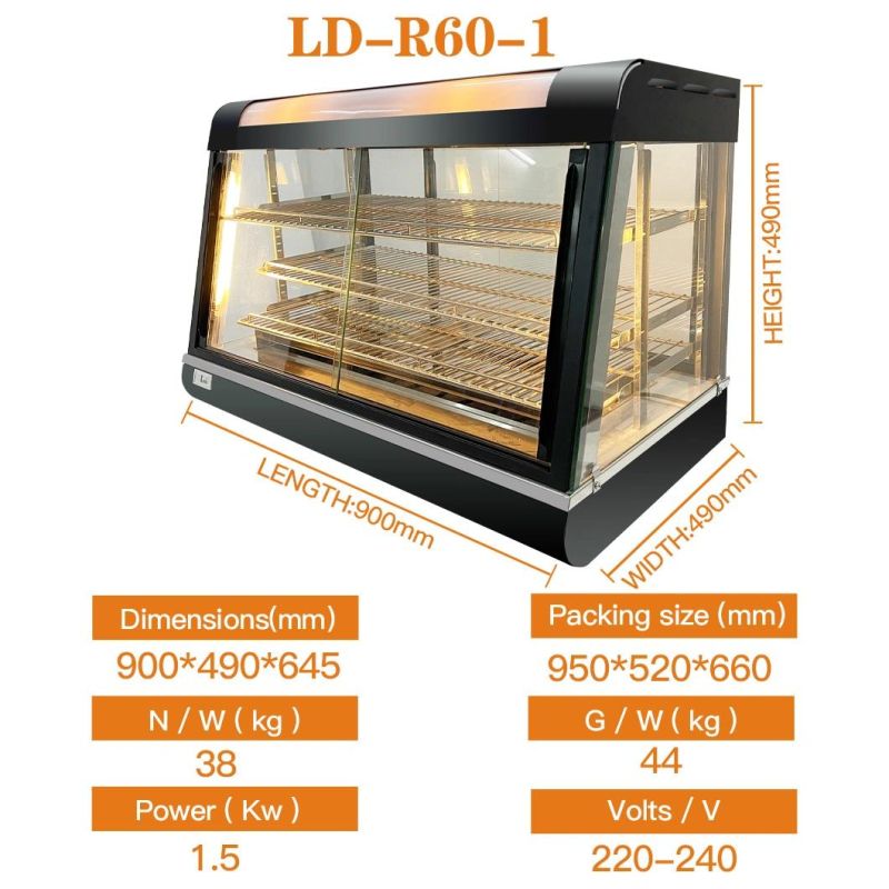 CE Approved Curved Glass Hot Food Warmer Display Showcase with Ld-R60-1