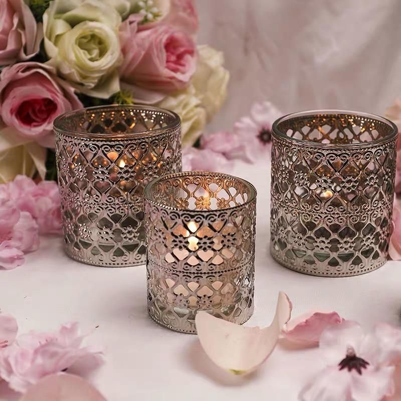 Wholesale Mercury Glass Votive Candle Holder Spraying Gold Candle Holder
