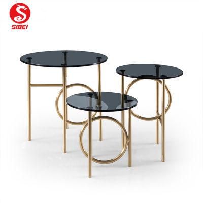 Chinese Modern Hotel Home Bedroom Furniture 304 Stainless Steel Tempered Glass Coffee Table