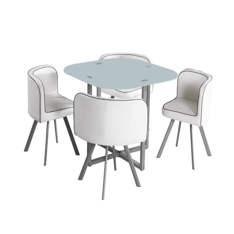 Modern Luxury Design Tempered Glass with Heat Transfer Printing Leg Dining Table Set