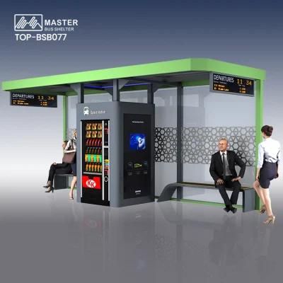 Rain Shelter Tempered Glass Bus Stop Shelter Bus Stop Metal Frame Solar Power Bus Shelter