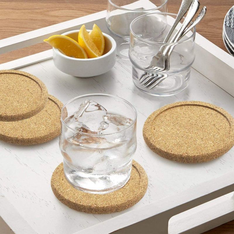 Eco Friendly 100% Household Lip Cork Pads Coasters Beer Coasters for Drinks with Grooved Round Edge for Saucers Bar Glass Cup & Mug Housewarming Gift