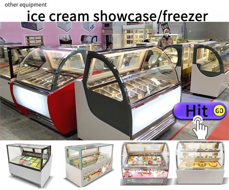 Commercial 14 Plates 304 Material Curved Sliding Glass Door Italy Gelato Hard Ice Cream Showcase Refrigerator Display Cooler Cabinet
