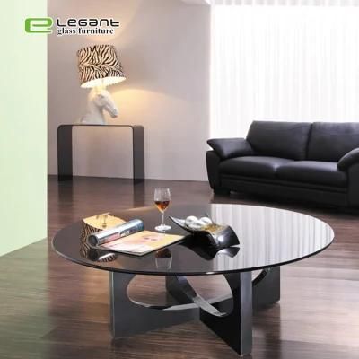 Elegant Round Tempered Grey 12mm Glass Top MDF Coffee Table