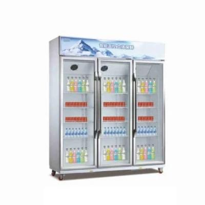 Supermarket Vertical Double Door Freezers Beverage Freezer Display Fan Cooling Showcase