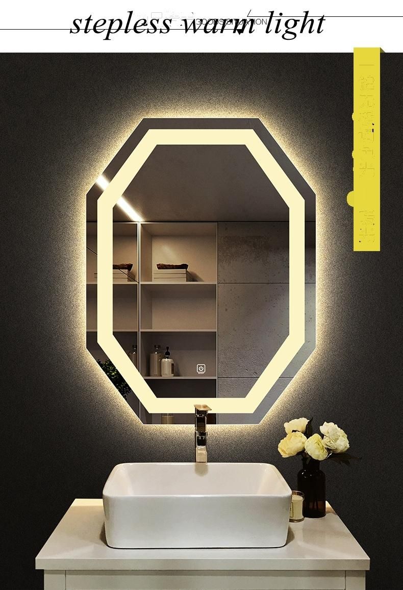 Irregular Polygon Frameless Silver Wall Decorative LED Smart Bathroom Mirror