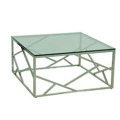 Hot Sale Modern Stainless Steel Chrome Base Coffee Table with Tempered Glass Top