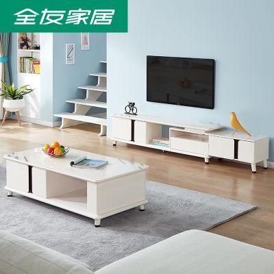 Quanu 120727 Nordic Living Room Furniture Simple Tempered Glass Retractable Small Apartment Coffee Table and TV Cabinet