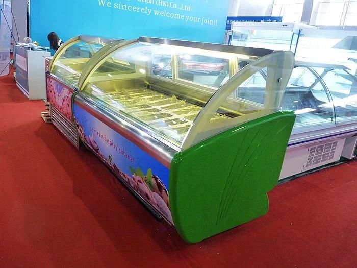 180 W Hard Ice Cream Glass Ice Cream Machinery Freezers Display Cabinet Freezer Showcase