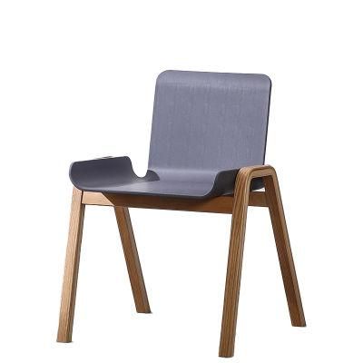 Nordic Modern Restaurant Chair Colored Plastic Backrest Wood Leg Leisure Dining Chair for Outdoor Furniture
