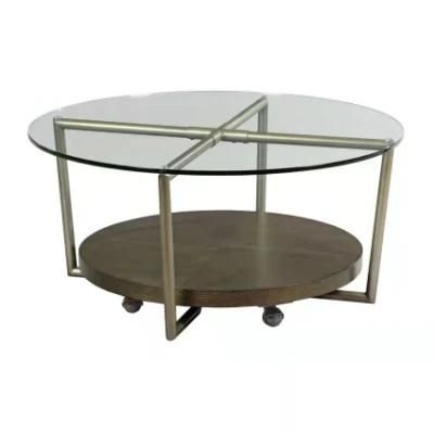 Living Room Furniture Modern Luxury Round Tempered Glass with Wheels Coffee Table for Wholesale