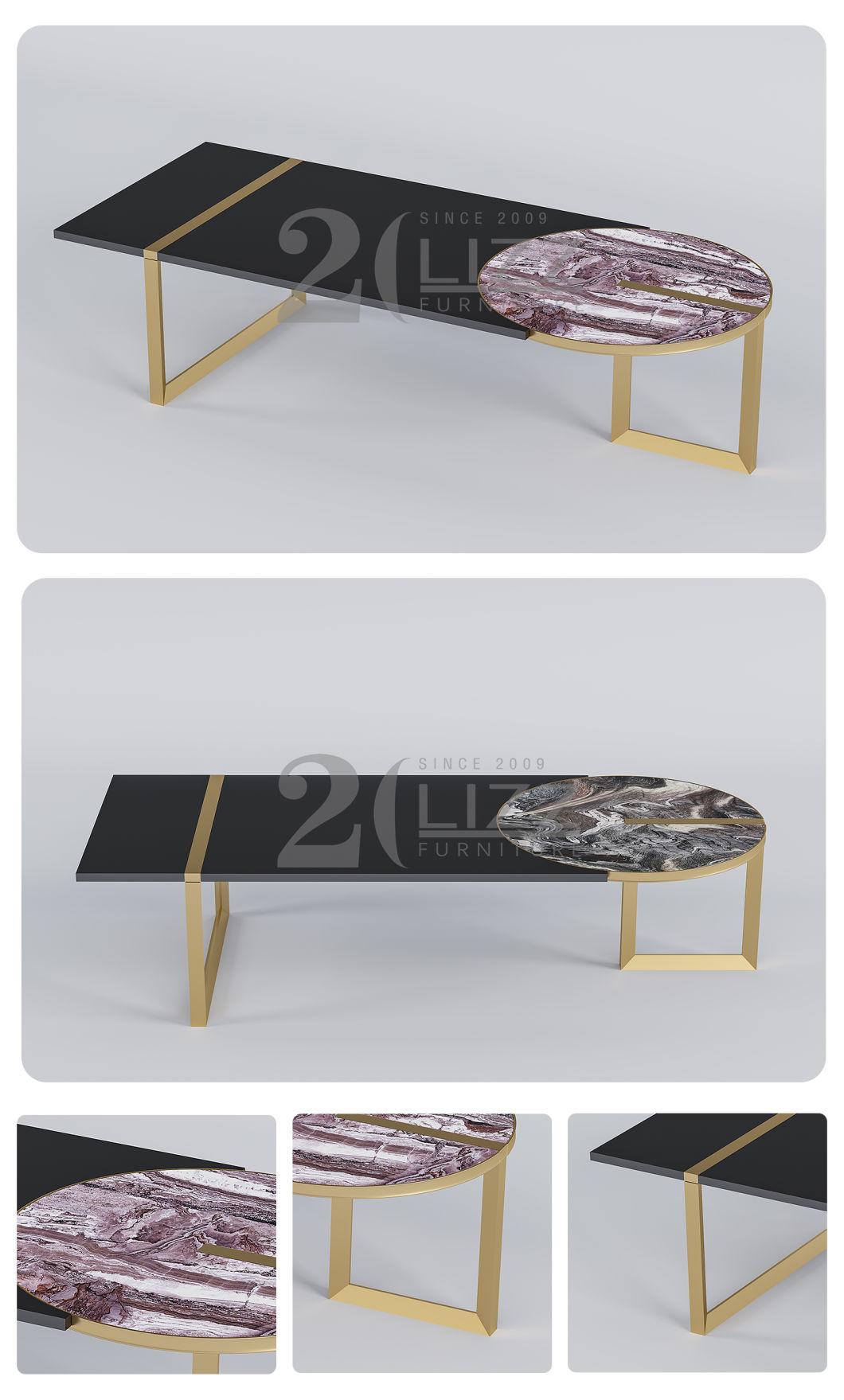 Unique Nordic Style Home Living Room Furniture Gold Stainless Steel Clear Glass Top Marble Coffee Table