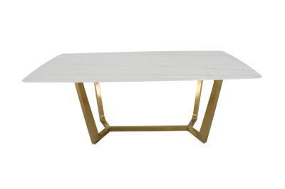 Luxury Design Home Hotel Furniture Tempered Glass Marble Top Golden Steel Dining Table