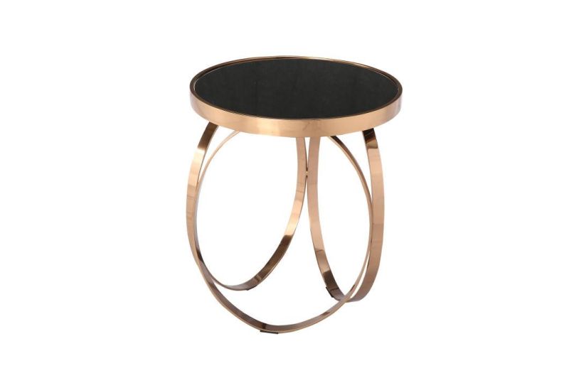 Modern Round Glass and Gold Coffee Table with Stainless Steel Frame