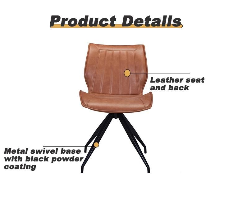 Antique Style Home Cafe Furniture Superior Quality Kd Iron Steel Black Powder Coating Legs PU Leather Metal Swivel Chairs