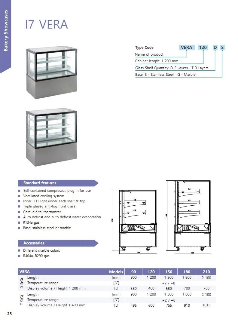 Fan Cooling Two Glass Shelves Pastry Showcase