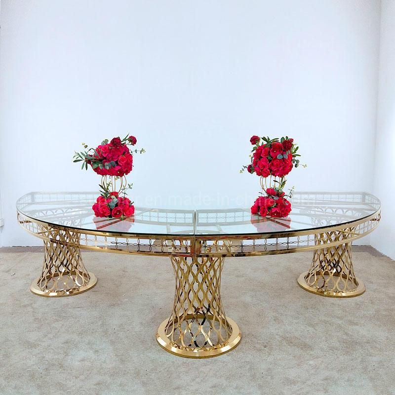 New Design Hotel Banquet Furniture Gold Metal Stand Dinner Table