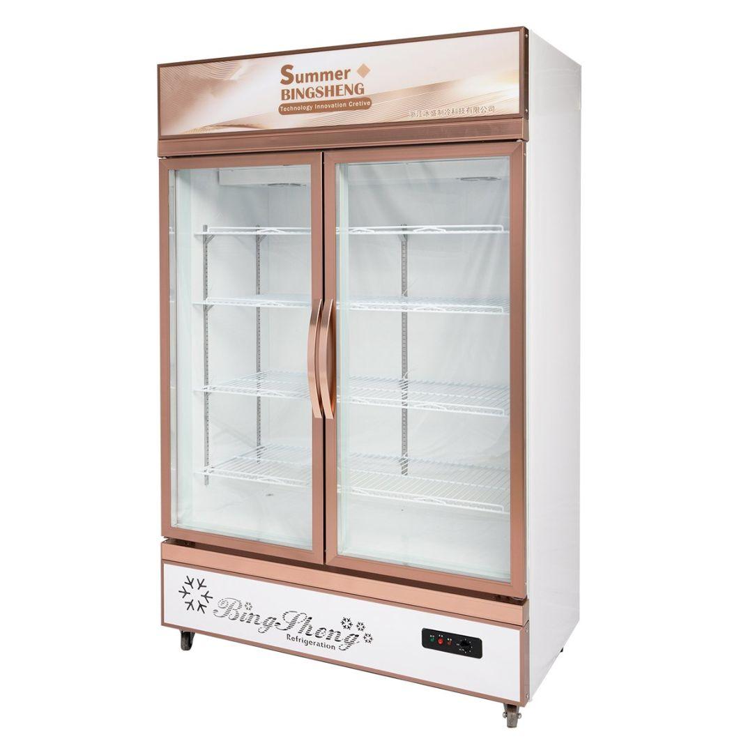 600L Commercial Double Glass Door Upright Beverage Beer Showcase (LC-1000)