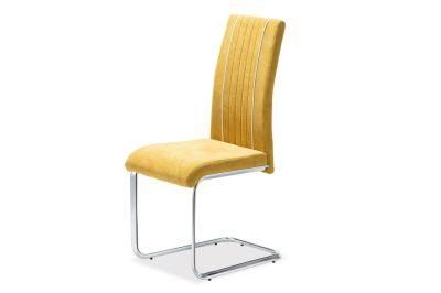 Wholesales Modern Restaurant Hotel Furniture Luxury Fabric High Back Chromeplate Dining Chair