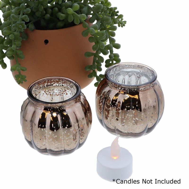 Vss Cheap Electroplated Big Pumpkin Pillar Glass Candle Holder for Home Decoration