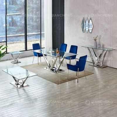 Modern Tempered Glass 8 Seater Dining Table Set