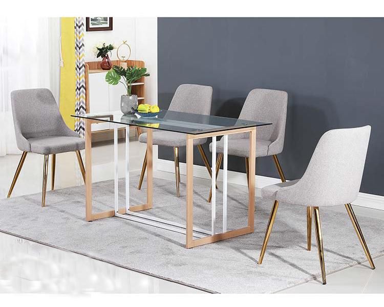 Hot Sale Cheap Modern Glass Top Iron Legs Dining Table