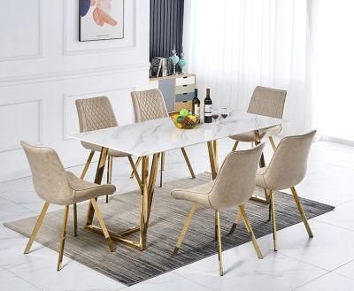 Modern Home Hotel Restaurant Furniture Tempered Glass Marble Gold Legs Stainless Steel Dining Table