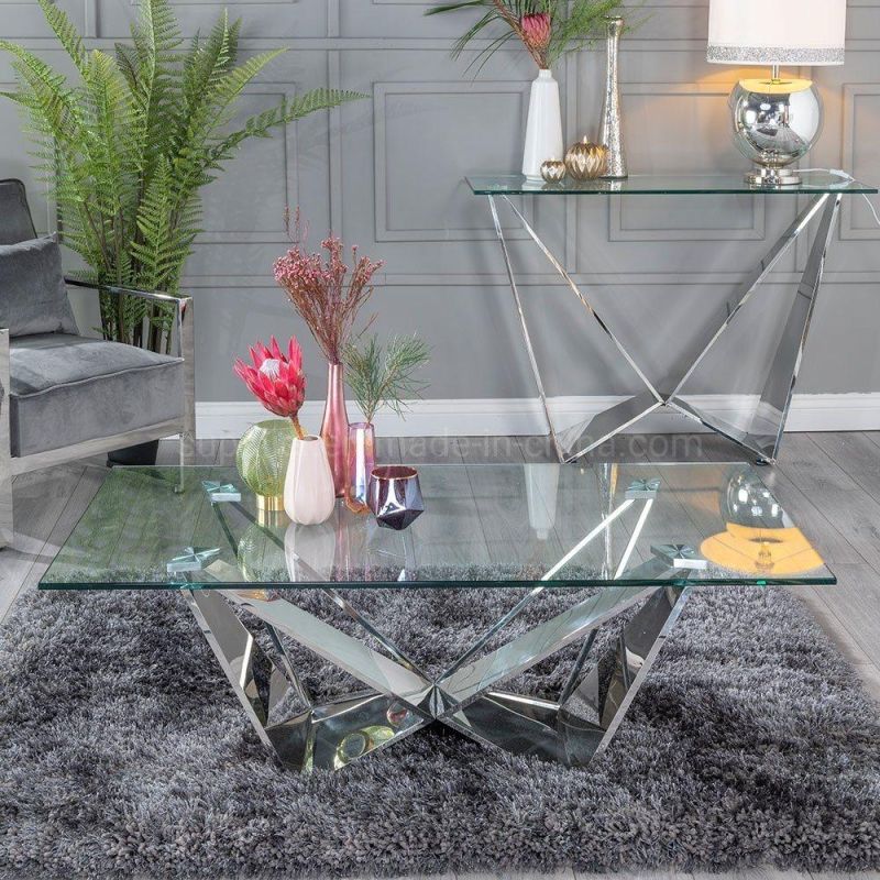 Restaurant Hallway Stainless Steel Console Table Glass Top Entrance Table