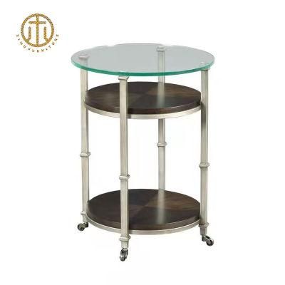 Transparent Glass Table Top Three-Layer Metal Frame Round Coffee Table