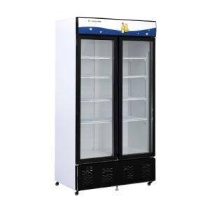 1027L Refrigerated Vertical Fridge Refrigerator Glass Double Door Display Showcase for Beverage