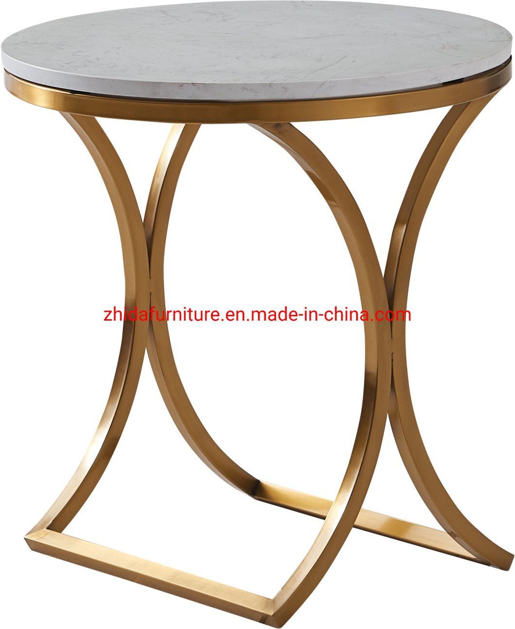 Home Furniture Living Room Luxury Style Bedroom Bedside Table Golden Stainless Steel Metal Frame Marble Top Coffee Side Table