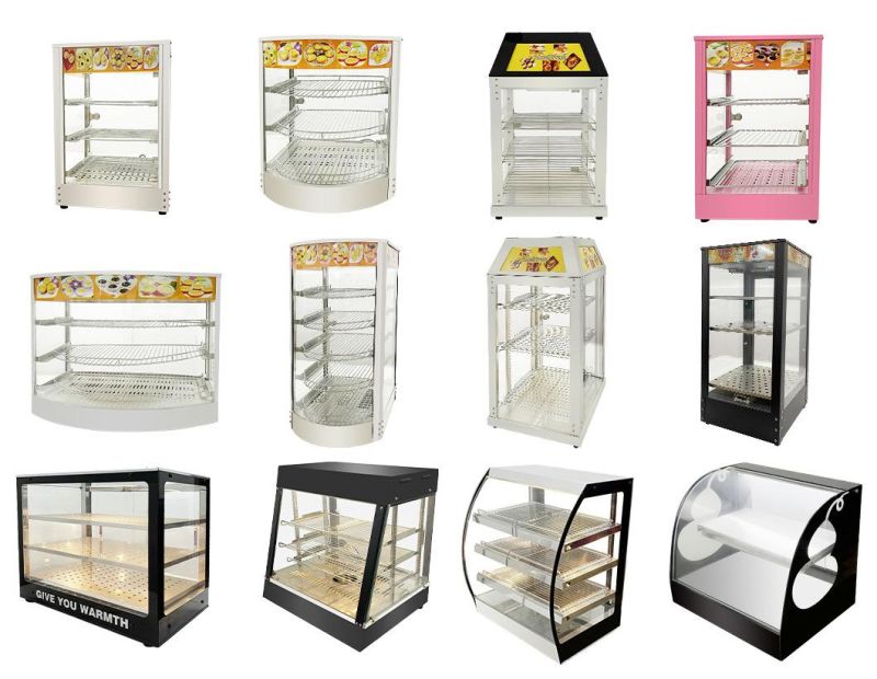 Supplier Fast Food Equipment Snack Display Food Warmer Showcase Cabinet Curved Glass Wholesale China Stainless Steel Not Coated