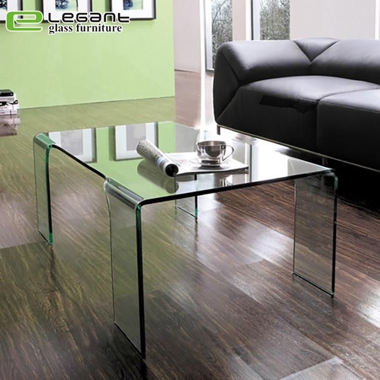 General Use Home Furniture Wholesale Design Bent Grey Glass Coffee Table