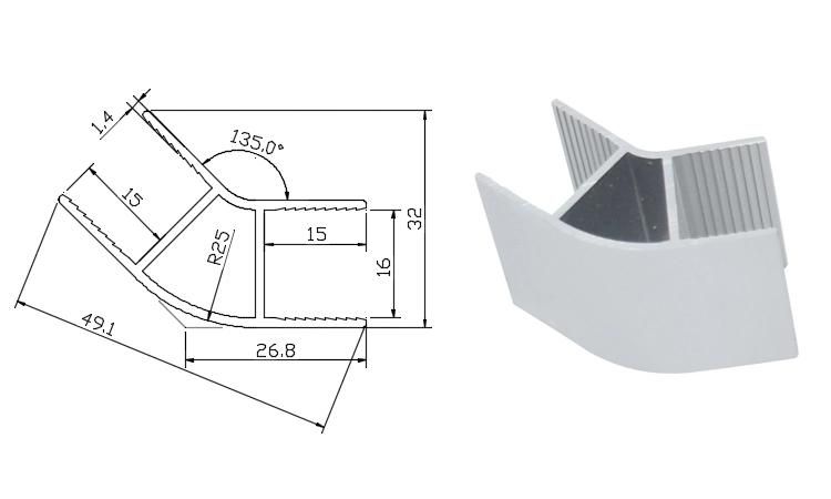 Factory RV Caravan Motorhome Accessories Wrap Angle Wall Cabinet Corner Slot RV Furniture Aluminium Extrusion Profile