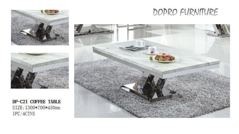 Unique Design Stainless Steel Triple U Bottom Post Coffee Table with Glass Top