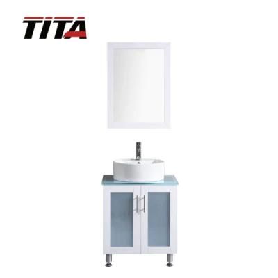 Ceramic Basin Tool Tempered Glass Top Bathroom Cabinet Vanity with Mirror T9140-30W