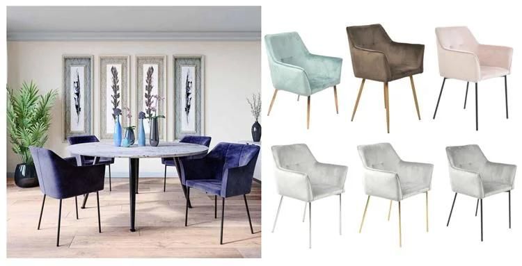 Home Restaurant Dining Room Furniture Upholstered Velvet Fabric Dining Chair with Metal Legs for Club
