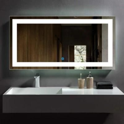 2022 New Design 5mm Wall Mounted Hotel Home Decoration Mirror Lighted 3000K-5000K Bathroom Mirror LED Mirror with Defogger with Touch Sensor