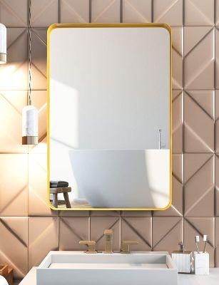 Rectangle Metal Frame Wall Mirror for Bathroom Wall Mounted Vanity Mirror Rounded Corner Gold Frame Decorative Mirrors for Living Room Bedroom